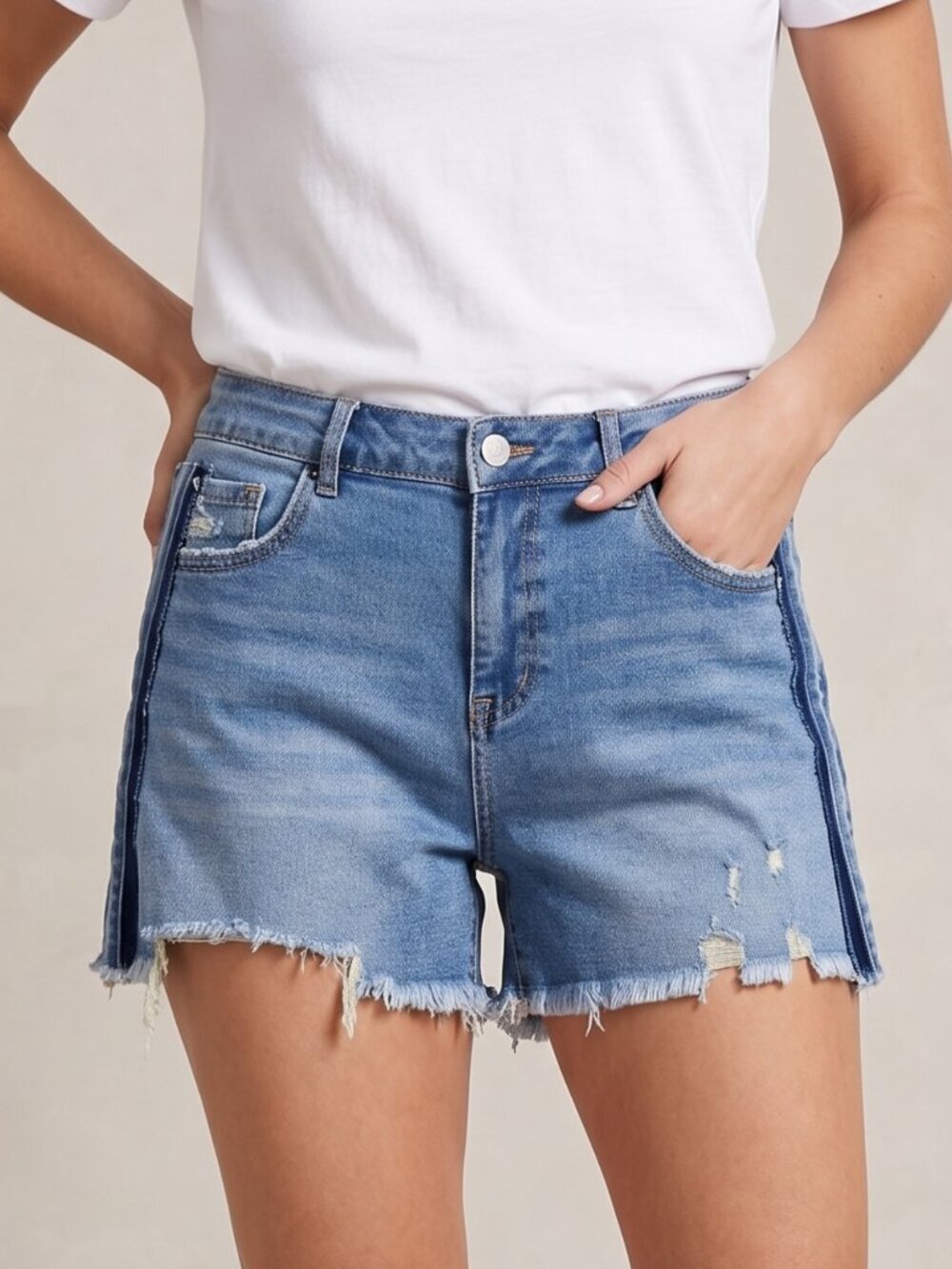 NWT | Evaless High-Rise Distressed Frayed Hem Blue Jean Shorts | Size 8